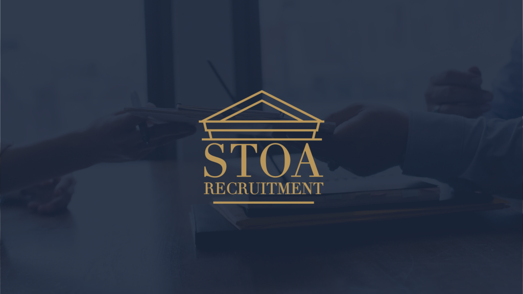 Stoa Recruitment logo on blue background | Driving and logistics recruitment with Character